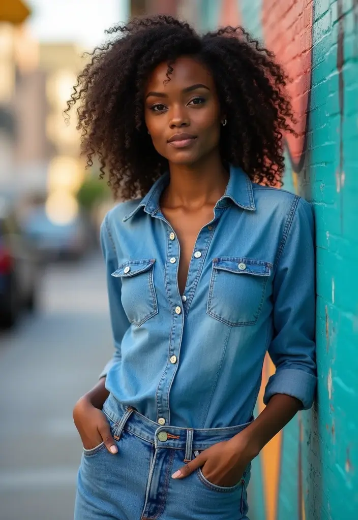 30 Boyfriend Jeans Outfit Black Women Inspirations For Real Life - 6. Laid-Back Denim on Denim