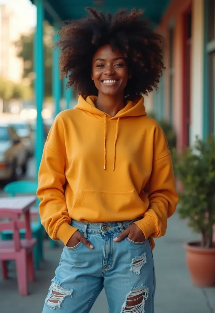 30 Boyfriend Jeans Outfit Black Women Inspirations For Real Life - 9. Causal Layering with Hoodies