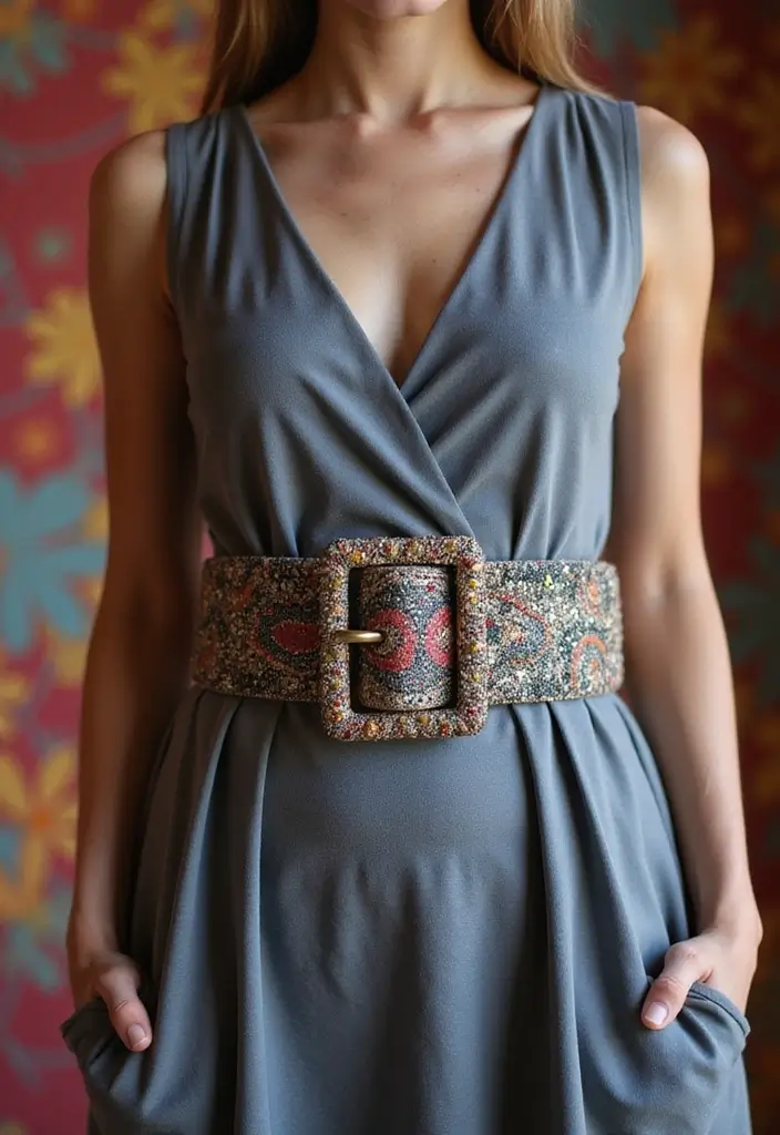 30 Grey Dress Outfit Styling Tips To Wear With Confidence - 13. Highlight with a Statement Belt