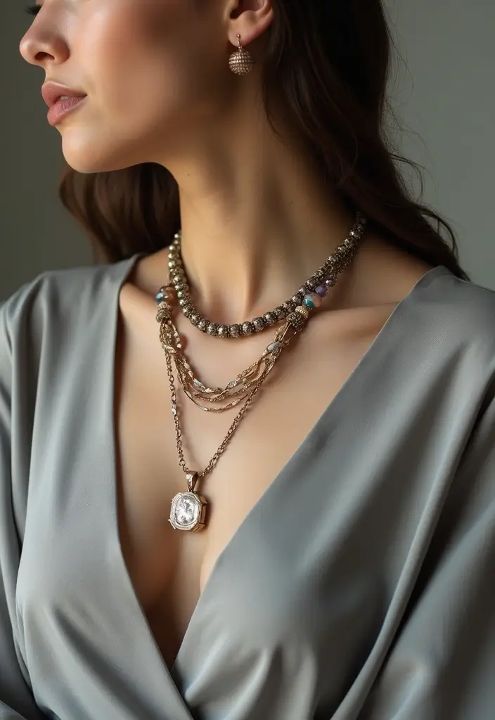 30 Grey Dress Outfit Styling Tips To Wear With Confidence - 23. Use Layered Jewelry