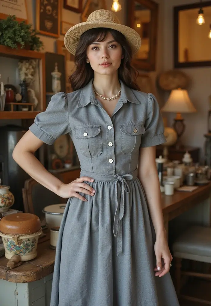 30 Grey Dress Outfit Styling Tips To Wear With Confidence - 27. Incorporate Vintage Elements