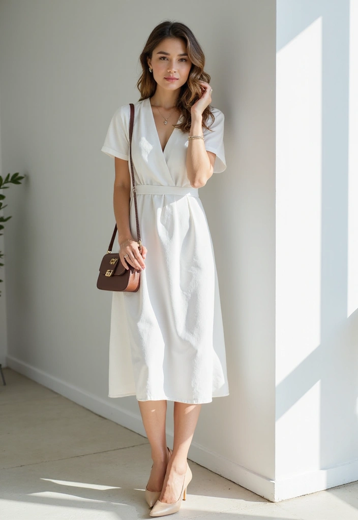 30 Kitten Heels Outfits That Flatter Every Figure - 14. Effortless Midi Dress