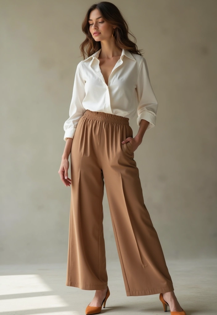 30 Kitten Heels Outfits That Flatter Every Figure - 25. Chic with Palazzo Pants