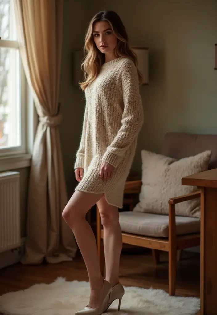 30 Kitten Heels Outfits That Flatter Every Figure - 29. Knitted Styles