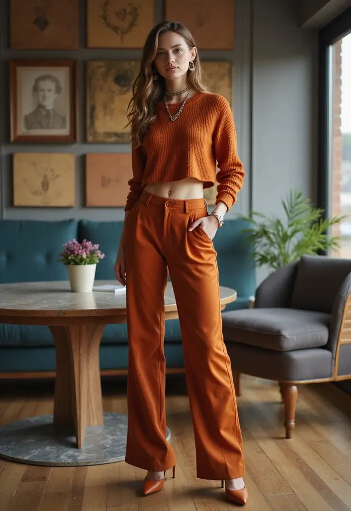 30 Must-Try Edgy Office Outfit Combos This Season - 3. Wide-Leg Trousers with a Cropped Sweater
