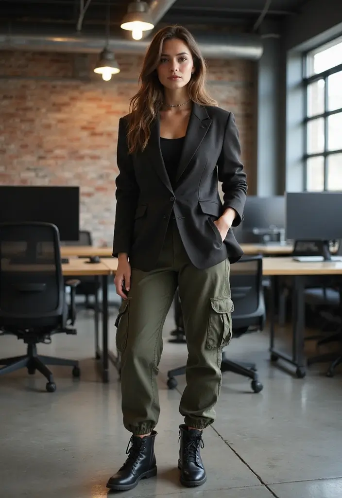 30 Must-Try Edgy Office Outfit Combos This Season - 6. Oversized Blazer with Cargo Pants