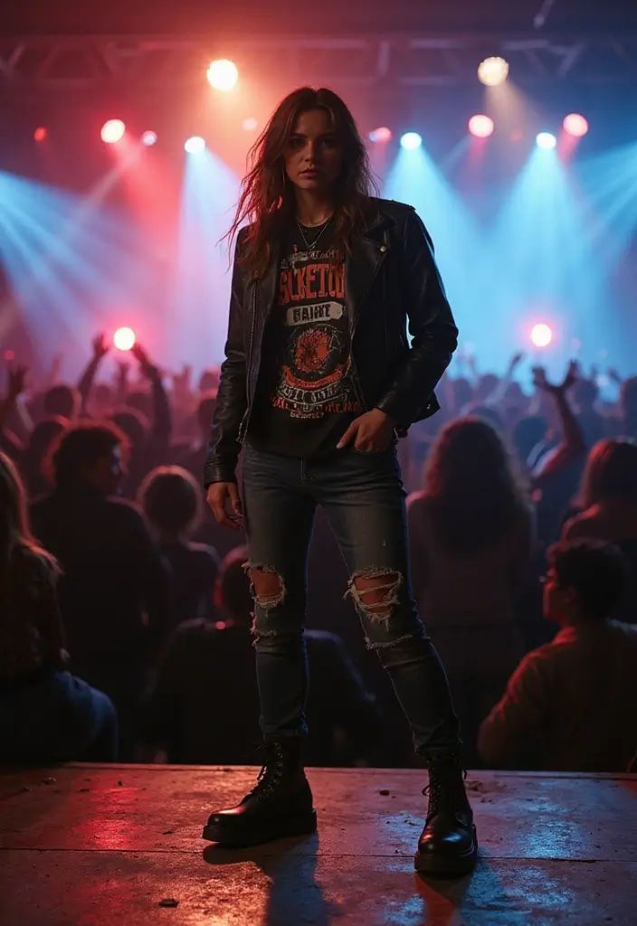 30 Stylish Rock Concert Outfits for Every Occasion - 1. Leather Jacket & Band Tee