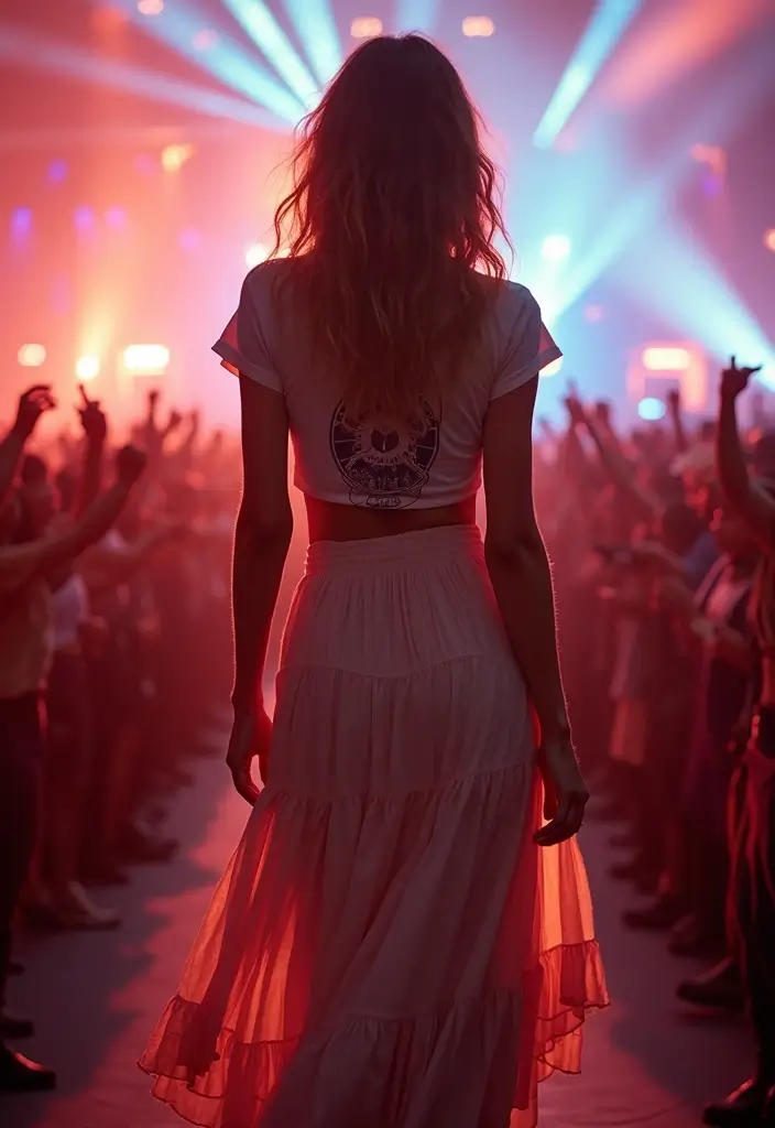 30 Stylish Rock Concert Outfits for Every Occasion - 25. Layered Maxi Skirt & Graphic Tee