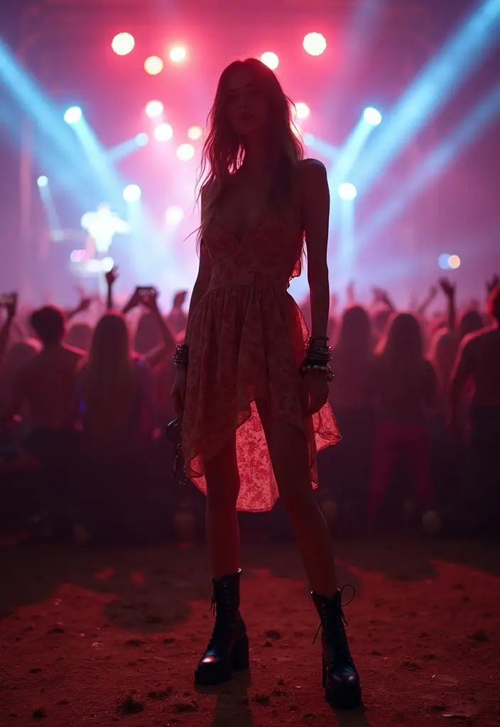 30 Stylish Rock Concert Outfits for Every Occasion - 3. Midi Dress & Leather Boots