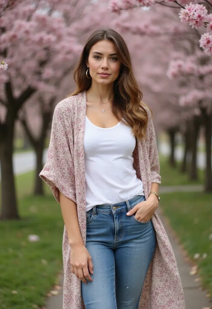 30 Trendy Outfit For Spring To Refresh Your Closet - 29. Flowy Kimonos