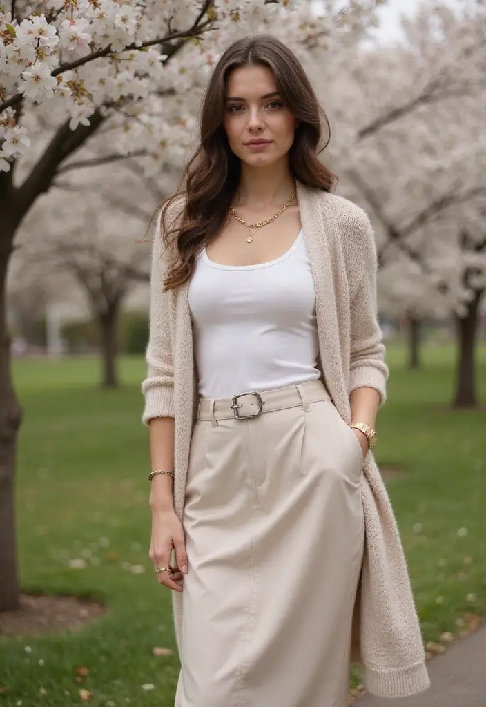 30 Trendy Outfit For Spring To Refresh Your Closet - 4. Midi Skirts with a Twist