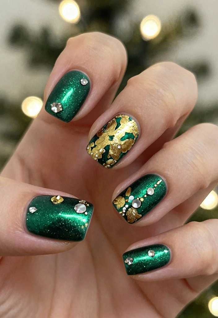 15 Green Christmas Nails Ideas Festive Modern Touch - 1. Glittering Emerald Elegance 1