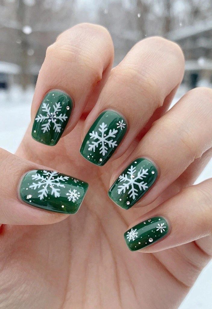 15 Green Christmas Nails Ideas Festive Modern Touch - 10. Winter Wonderland 1