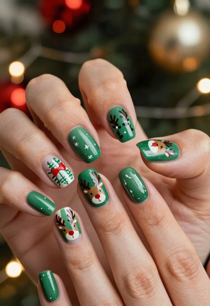 15 Green Christmas Nails Ideas Festive Modern Touch - 12. Reindeer Antlers 1