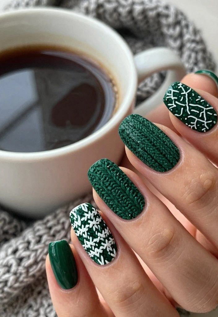 15 Green Christmas Nails Ideas Festive Modern Touch - 13. Textured Sweater Nails 1