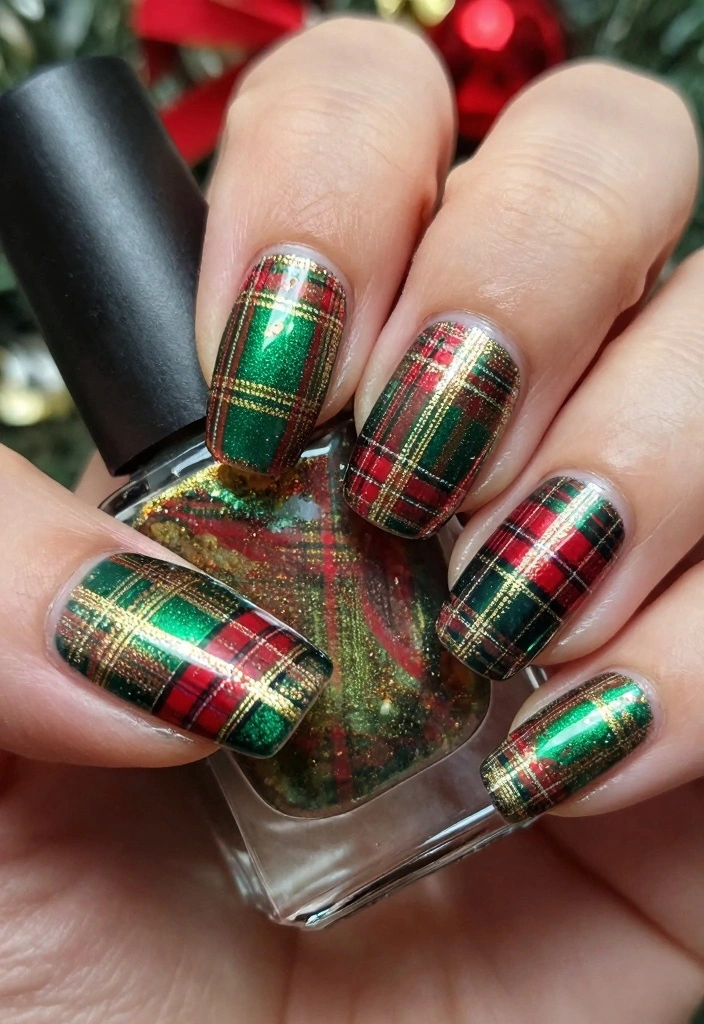 15 Green Christmas Nails Ideas Festive Modern Touch - 14. Holiday Plaid 1