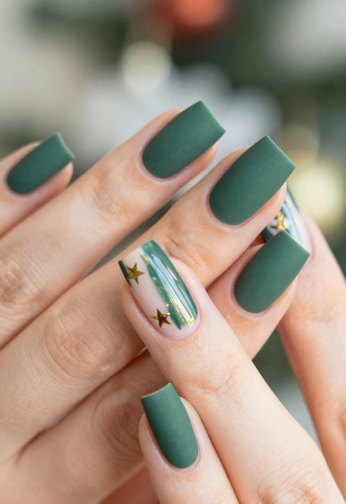 15 Green Christmas Nails Ideas Festive Modern Touch - 2. Matte Forest Green with Glossy Tips 1