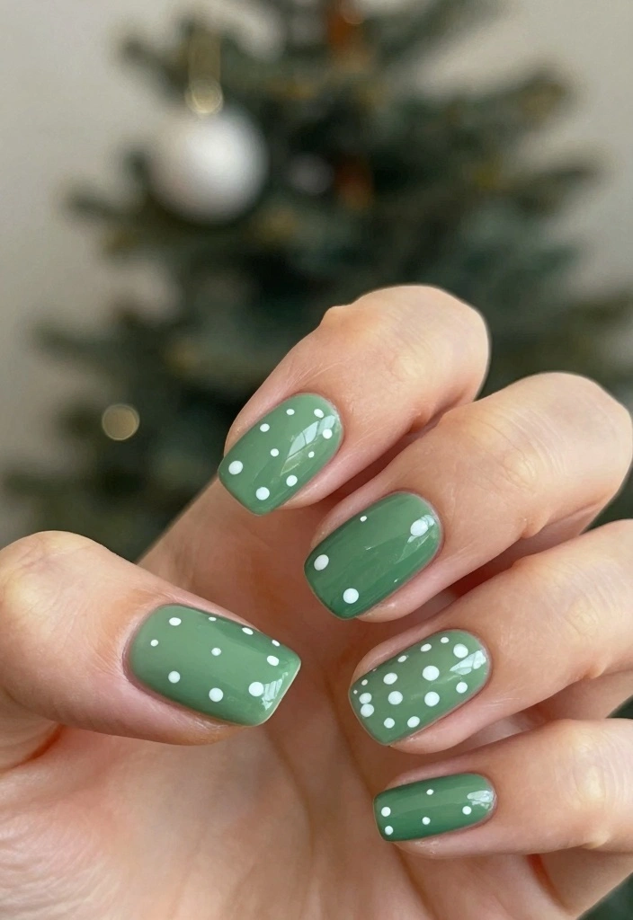 15 Green Christmas Nails Ideas Festive Modern Touch - 6. Minimalist Green Dot Art 1