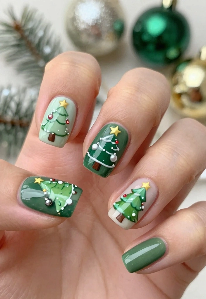 15 Green Christmas Nails Ideas Festive Modern Touch - 7. Christmas Tree Designs 1