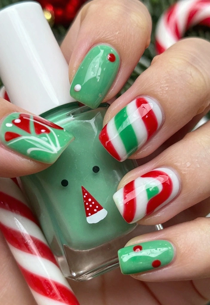 15 Green Christmas Nails Ideas Festive Modern Touch - 9. Candy Cane Twist 1