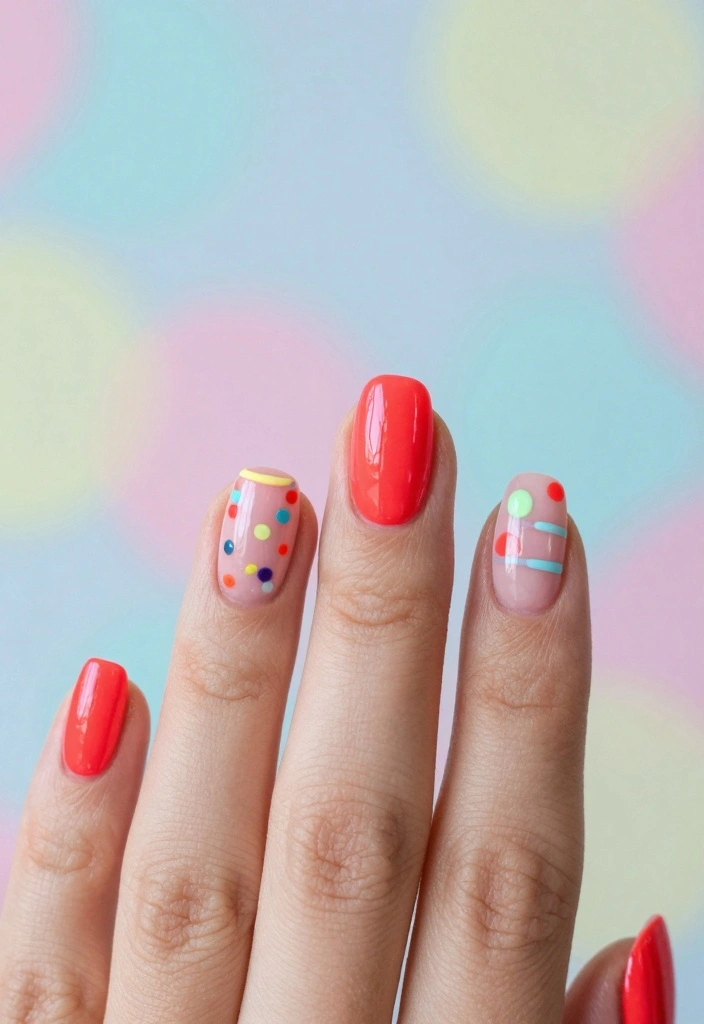 15 Neon Red Nails Ideas: Bold Statement Style - 11. Neon Red and Pastel Combos 1
