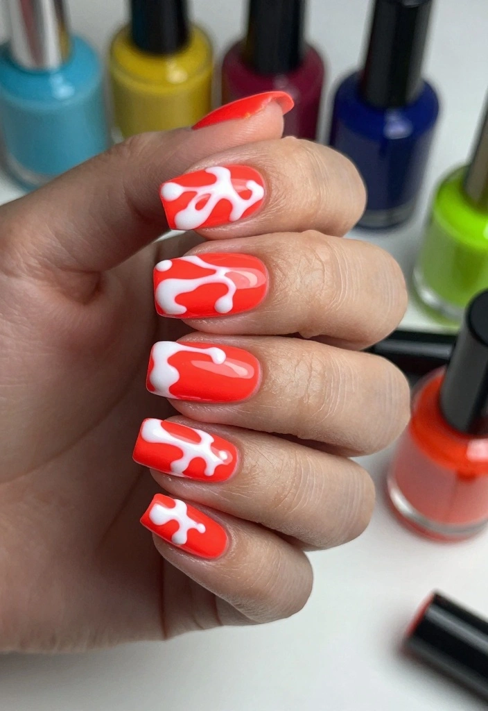 15 Neon Red Nails Ideas: Bold Statement Style - 14. Neon Red Drip Nails 1