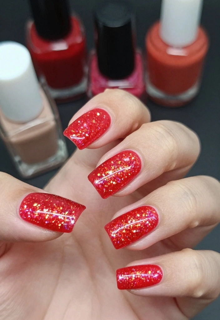 15 Neon Red Nails Ideas: Bold Statement Style - 5. Neon Red Glitter Nails 1