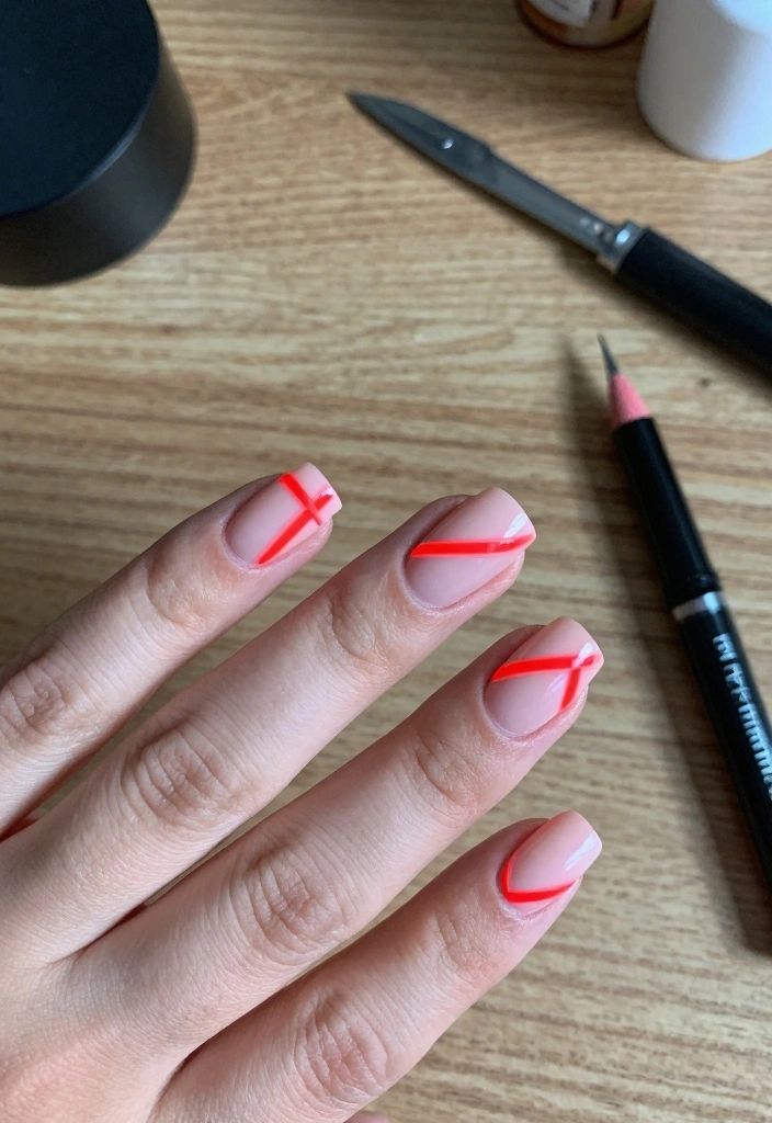 15 Neon Red Nails Ideas: Bold Statement Style - 6. Neon Red Negative Space Nails 1
