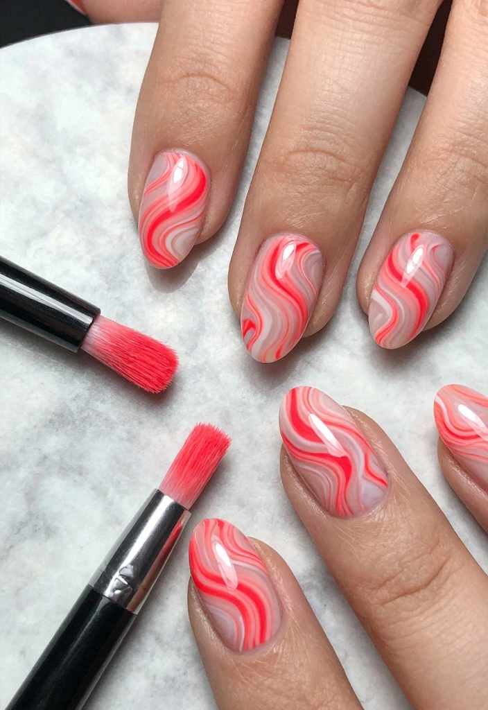 15 Neon Red Nails Ideas: Bold Statement Style - 7. Neon Red Marble Nails 1