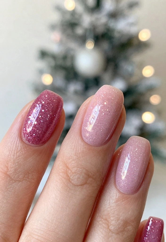 15 Pink Christmas Nails Ideas Cute Festive Style - 1. Glittery Pink Ombré 1