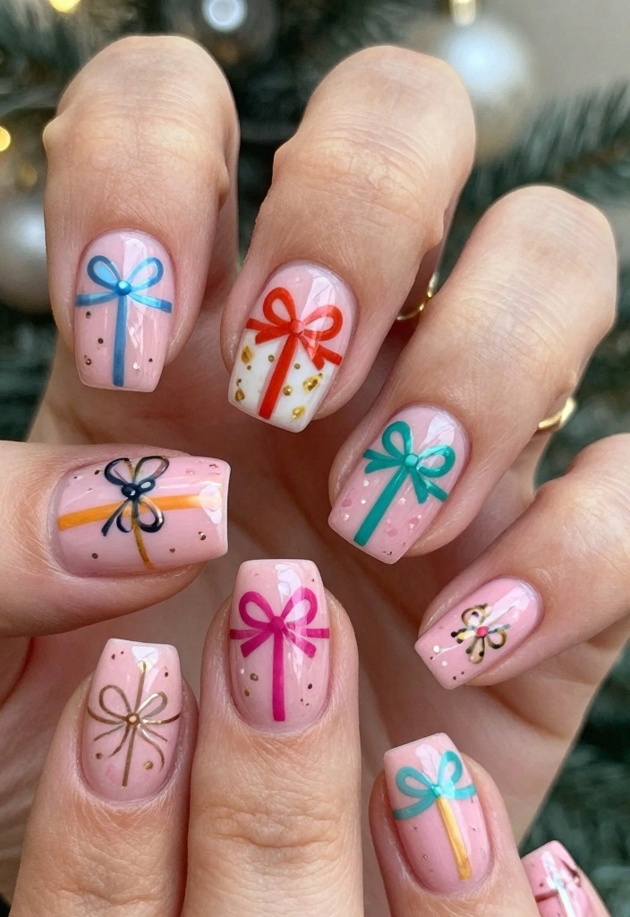 15 Pink Christmas Nails Ideas Cute Festive Style - 15. Pink Presents 1