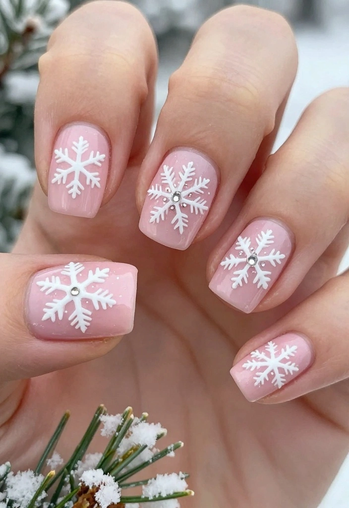 15 Pink Christmas Nails Ideas Cute Festive Style - 3. Pink Snowflakes 1
