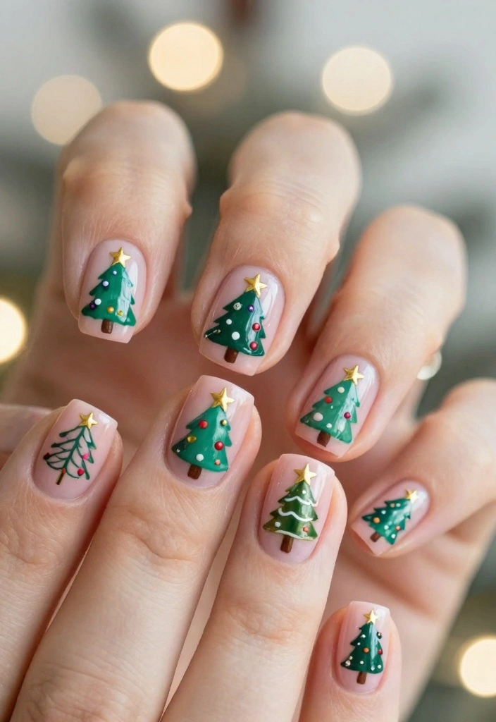 15 Pink Christmas Nails Ideas Cute Festive Style - 5. Christmas Tree Motifs 1