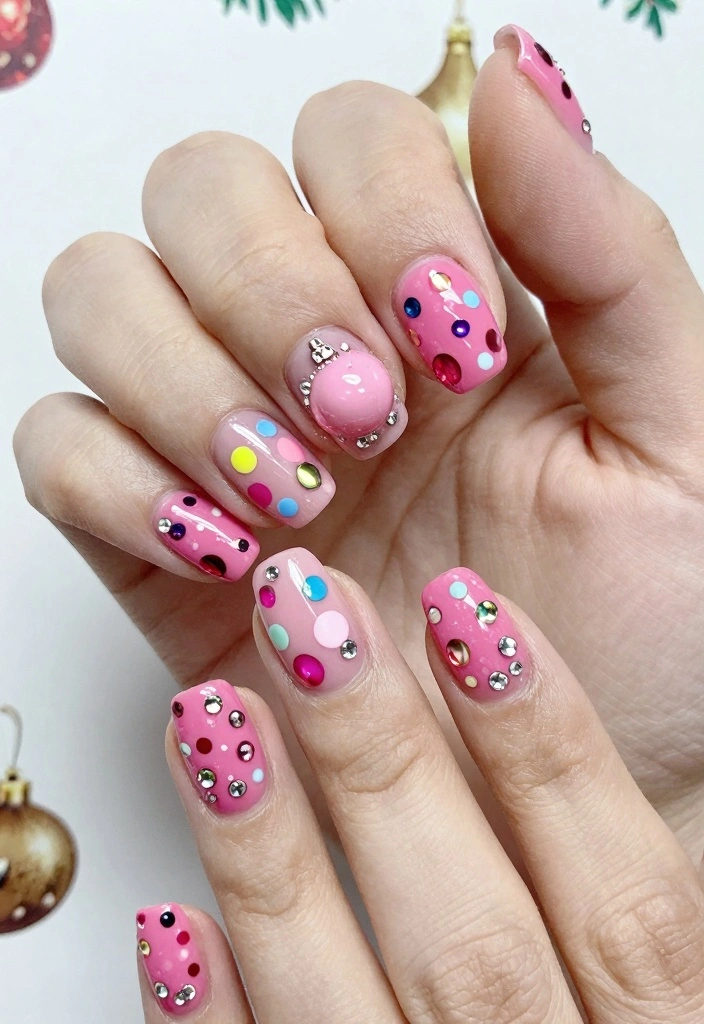 15 Pink Christmas Nails Ideas Cute Festive Style - 7. Pink Ball Ornament Designs 1