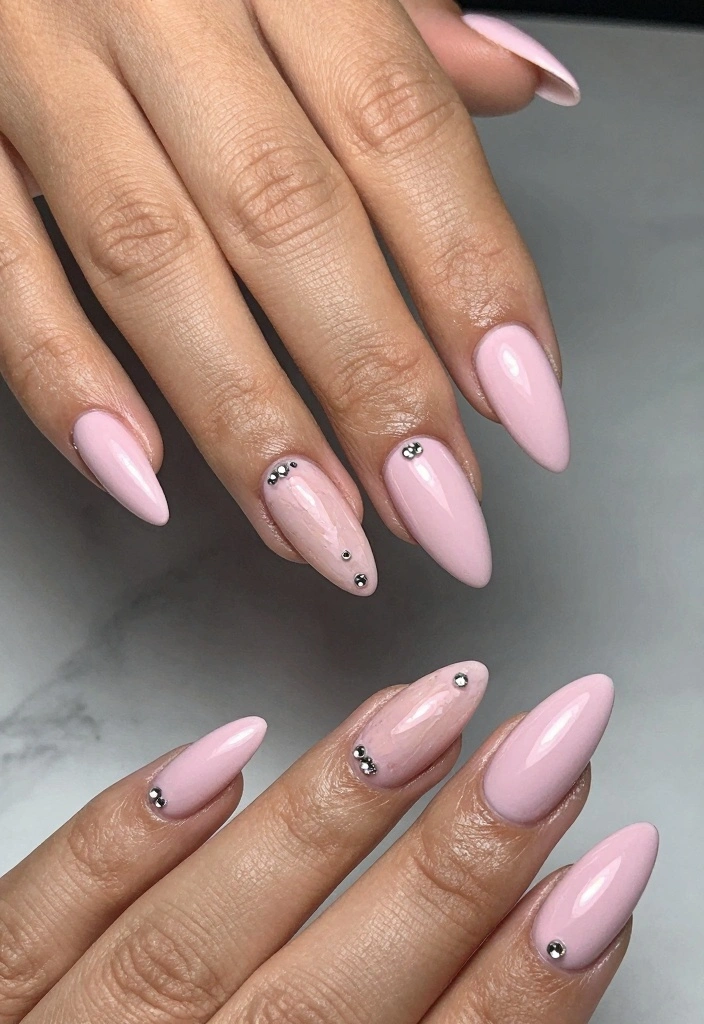 15 Pink Nail Ideas for Classic Soft Glam - 12. Soft Pink Stiletto Nails 1