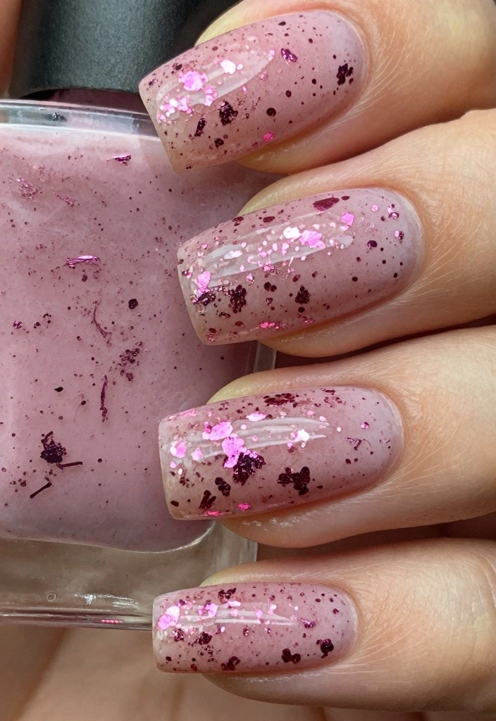 15 Pink Nail Ideas for Classic Soft Glam - 14. Pink Foil Flakes 1