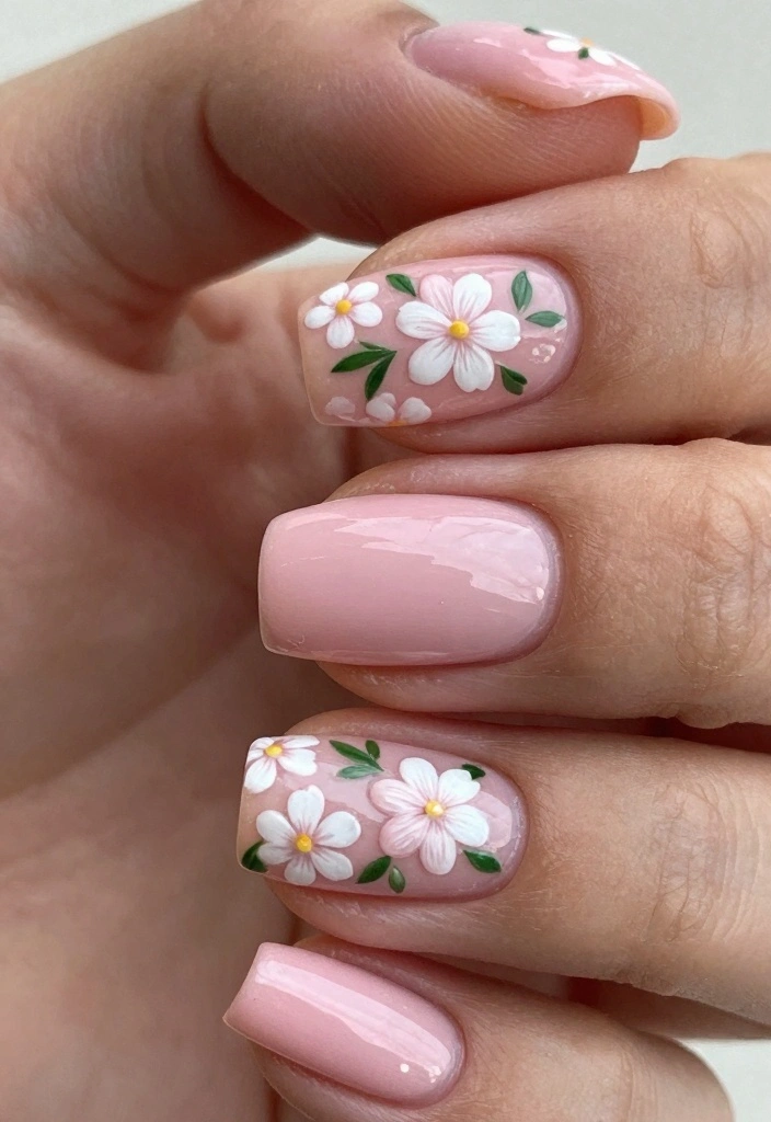 15 Pink Nail Ideas for Classic Soft Glam - 2. Floral Accent Nails 1