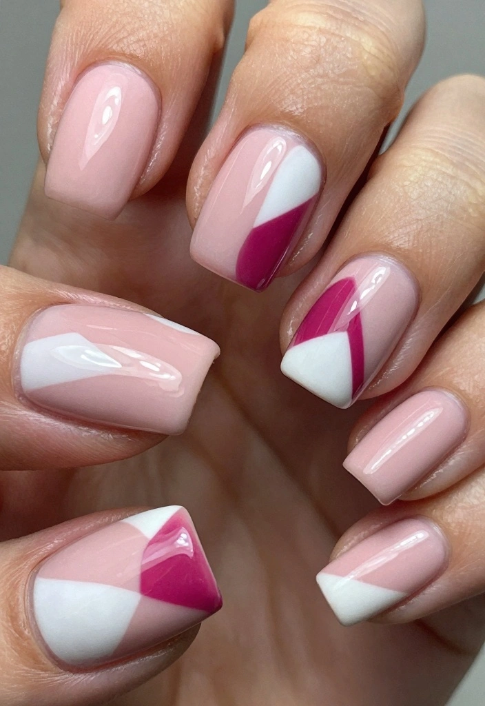 15 Pink Nail Ideas for Classic Soft Glam - 5. Geometric Shapes 1