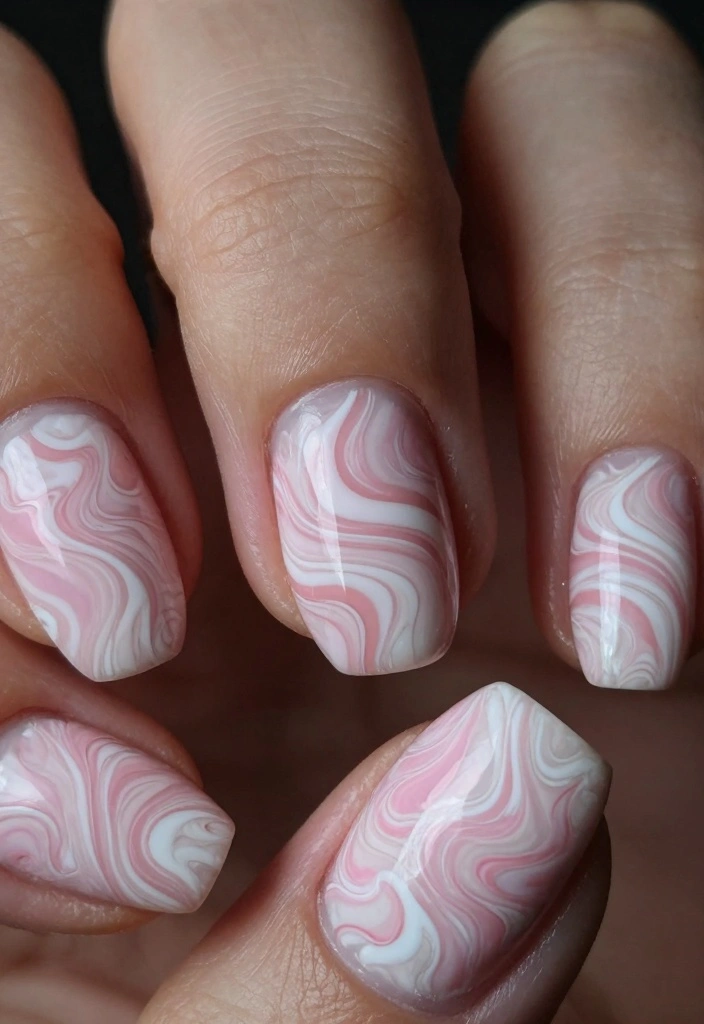 15 Pink Nail Ideas for Classic Soft Glam - 6. Marble Effect 1