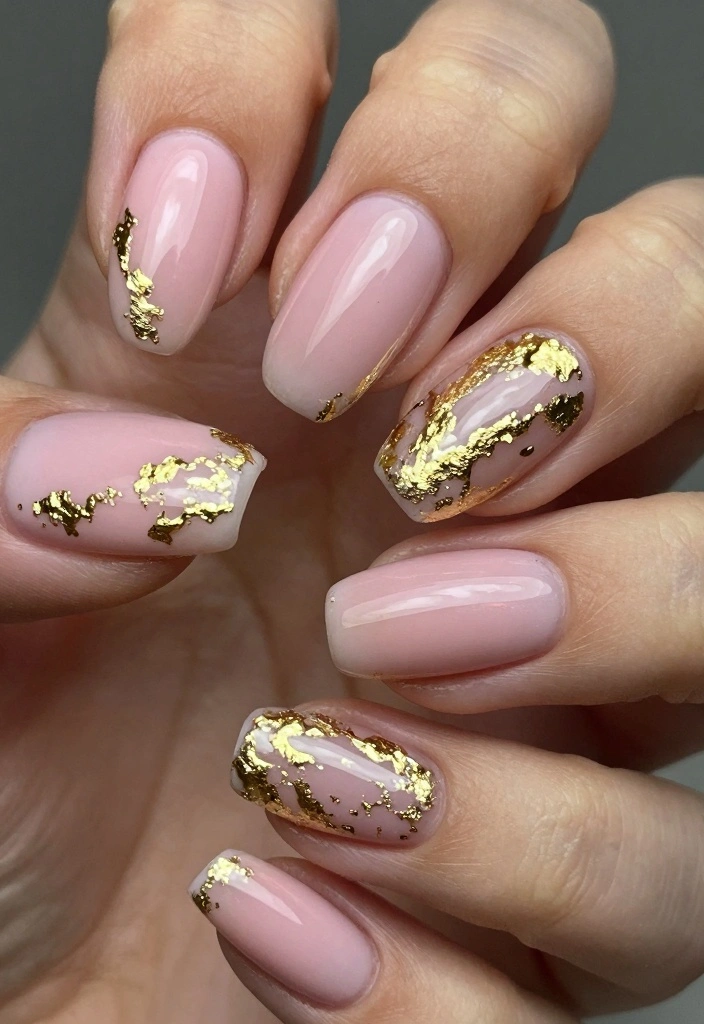 15 Pink Nail Ideas for Classic Soft Glam - 8. Pink and Gold Foil 1