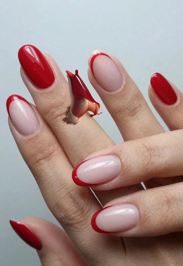 15 Red French Tip Nails Ideas Modern Classic Twist - 15. Red French Tips with Negative Space 1