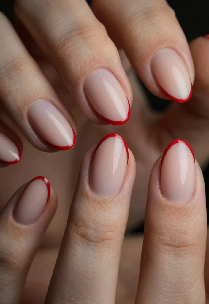 15 Red French Tip Nails Ideas Modern Classic Twist - 4. Minimalist Red Line Tips 1