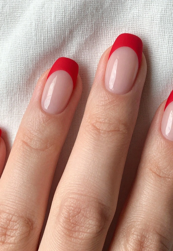 15 Red French Tip Nails Ideas Modern Classic Twist - 6. Matte Red French Tips 1