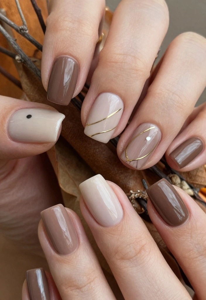 15 Short Fall Nail Designs Ideas for a Cute Clean Look - 1. Earthy Neutrals with a Twist 1