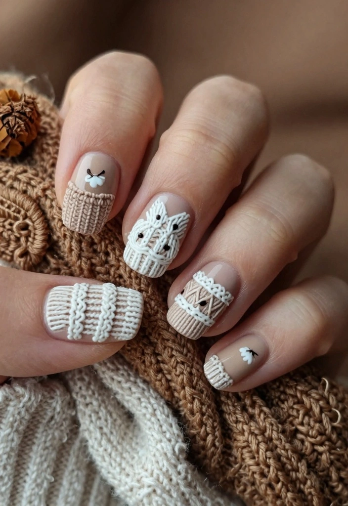 15 Short Fall Nail Designs Ideas for a Cute Clean Look - 3. Cozy Sweater Patterns 1