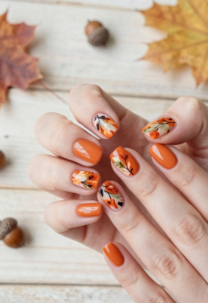 15 Short Fall Nail Designs Ideas for a Cute Clean Look - 4. Rustic Leaf Accents 1