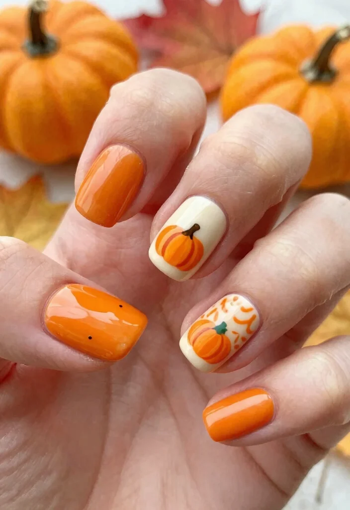 15 Short Fall Nail Designs Ideas for a Cute Clean Look - 6. Playful Pumpkin Spice 1