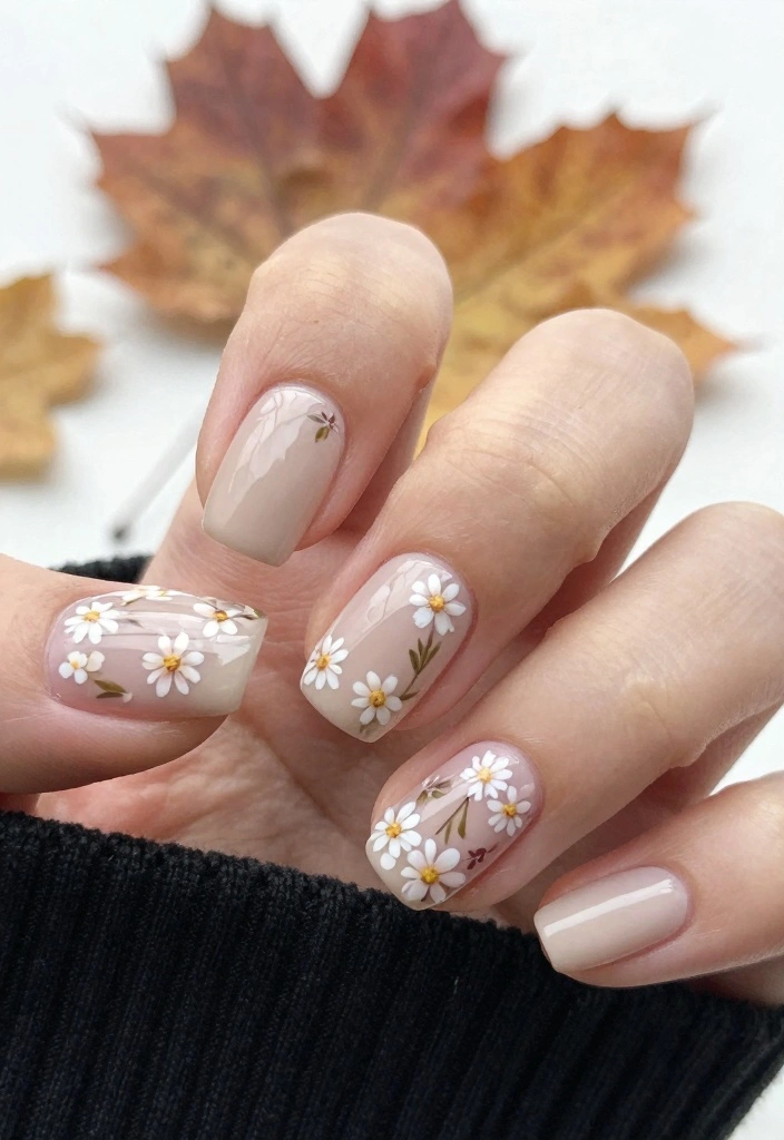 15 Simple Fall Nail Designs Ideas Easy Chic Looks - 10. Delicate Floral Touches 1