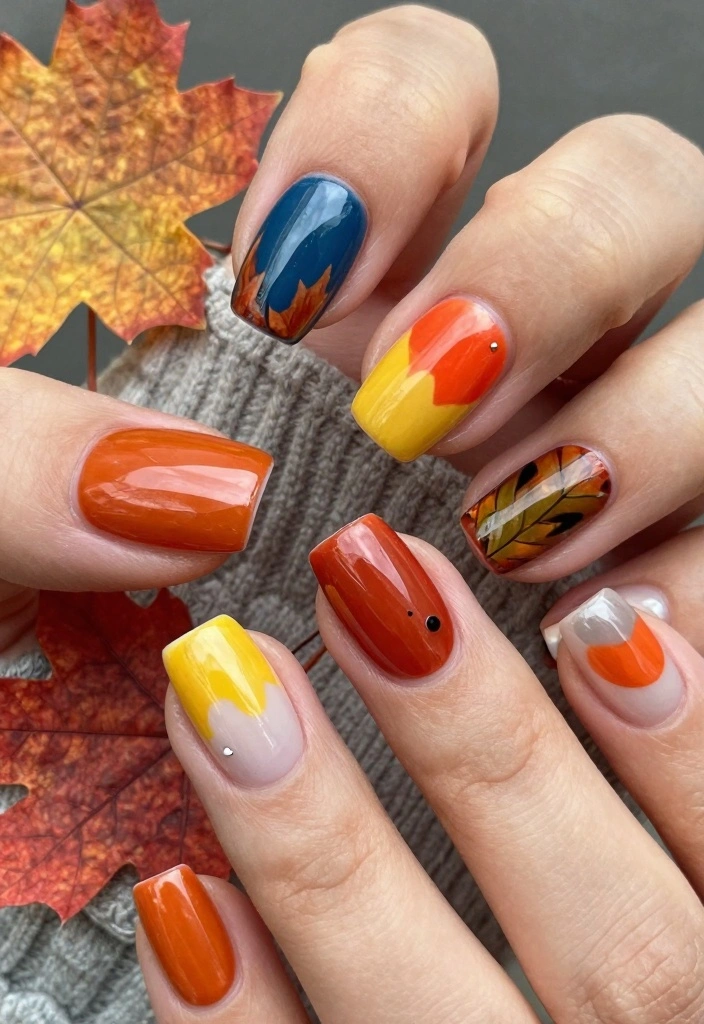 15 Simple Fall Nail Designs Ideas Easy Chic Looks - 11. Fun Color Block 1