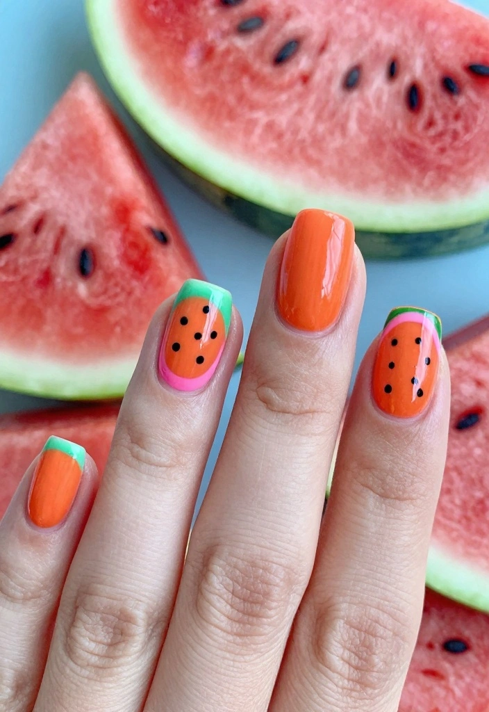 15 Summer Orange Nails Ideas: Bright Warm Pop - 15. Watermelon Wave 1